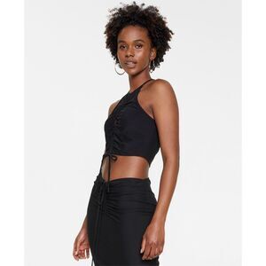 Leyden Women's Ruched Keyhole Halter Top - Black Size Small‎